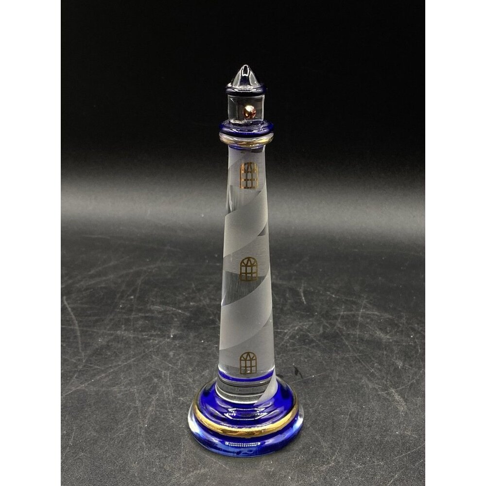 Glass Baron Lighthouse Handcrafted Figurine 22k Gold Trim Art Glass S6 954